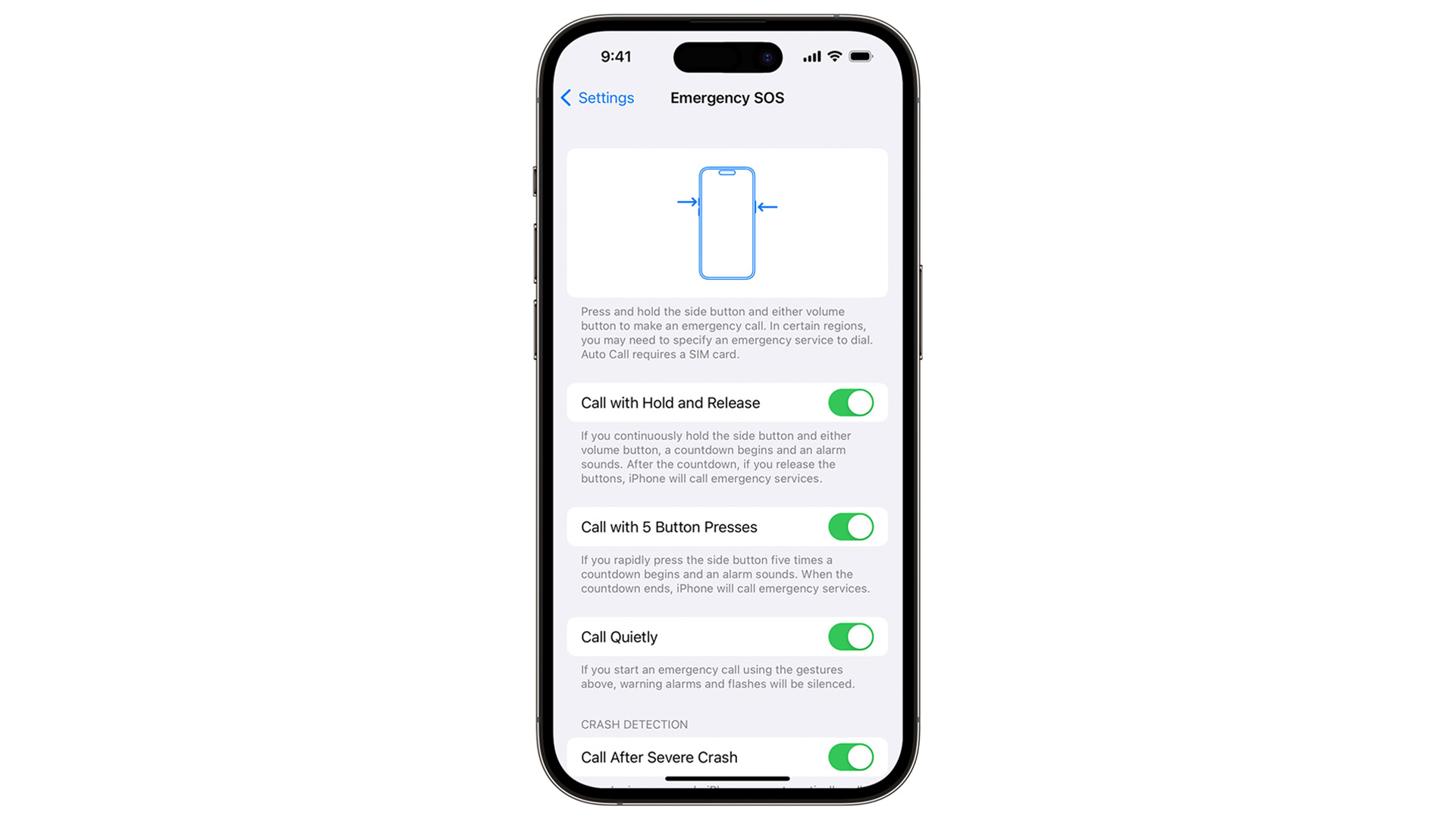 Emergency SOS settings on iPhone