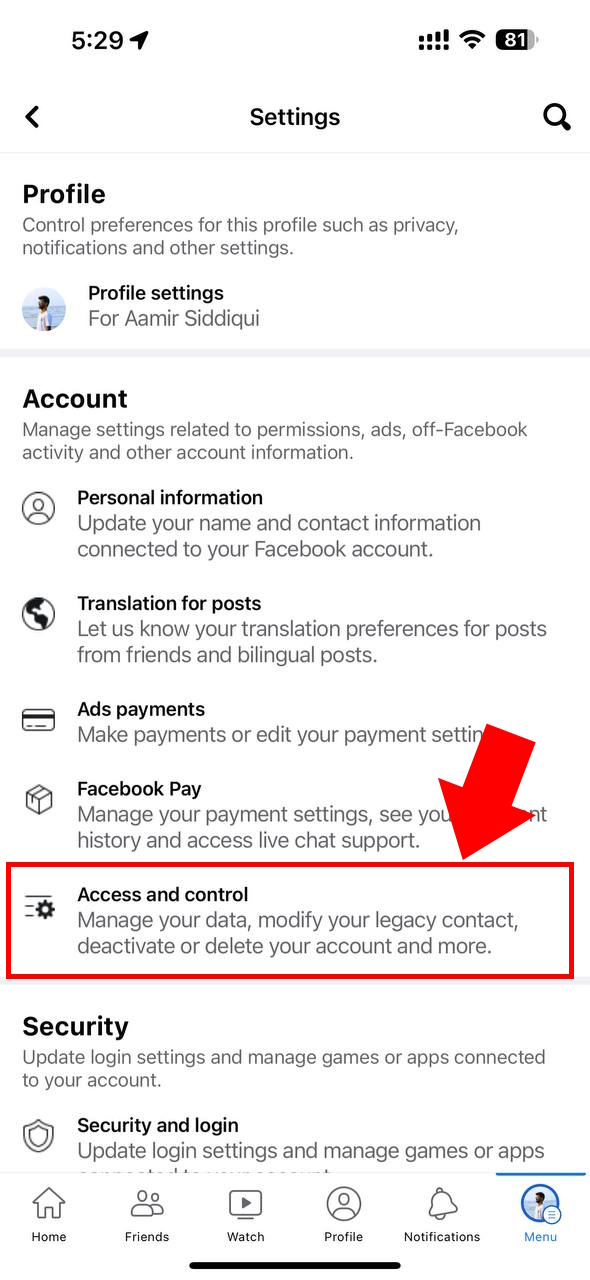 Facebook Account Settings How to deactivate on iPhone app 4