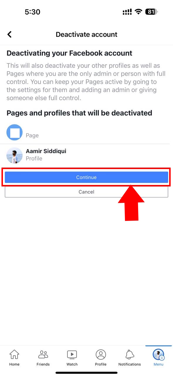 Facebook Account Settings How to deactivate on iPhone app 7