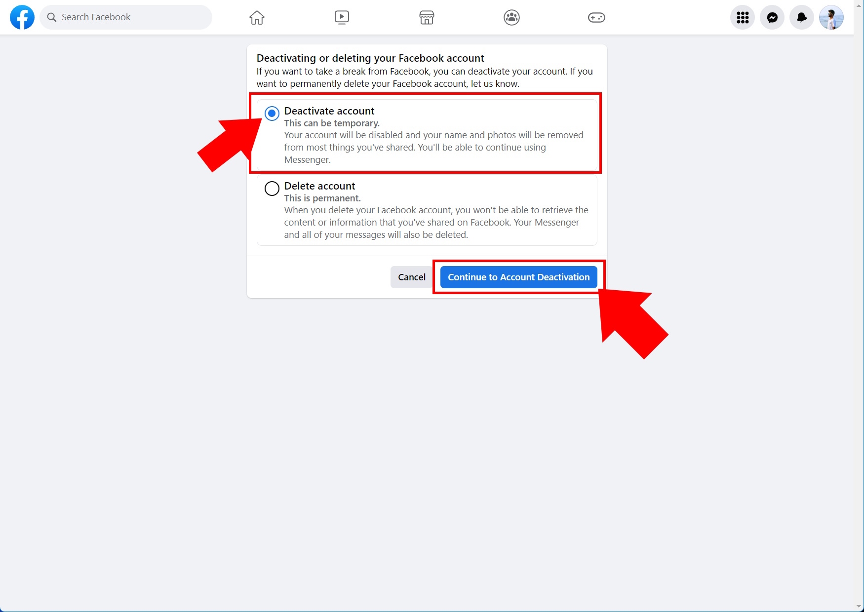 Facebook Account Settings How to deactivate 6