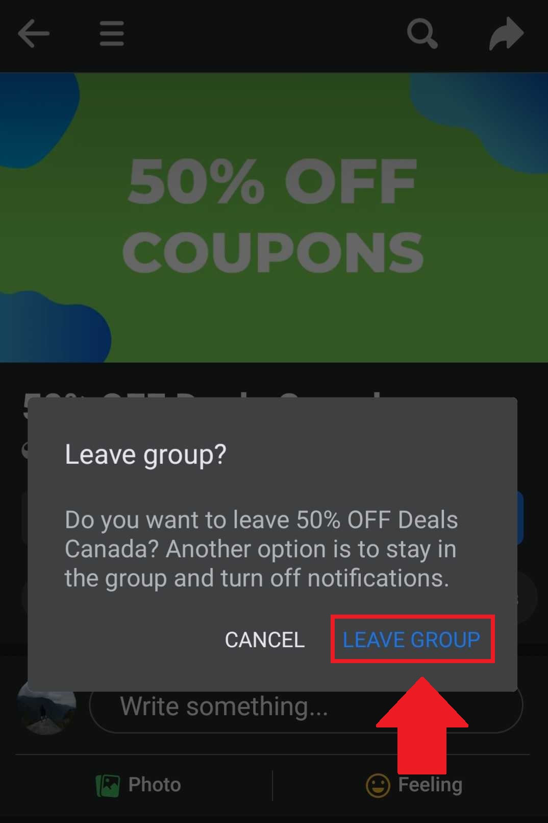 Facebook leave group mobile
