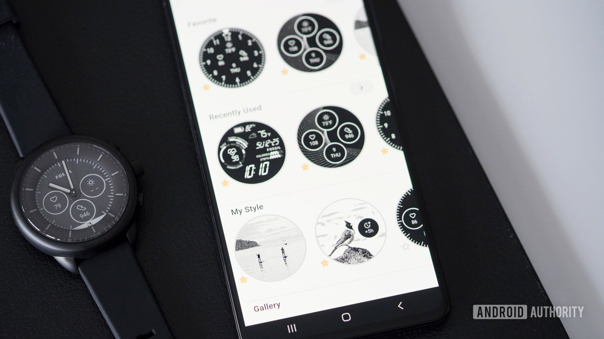 A user browses their watch face gallery and select a customized design.