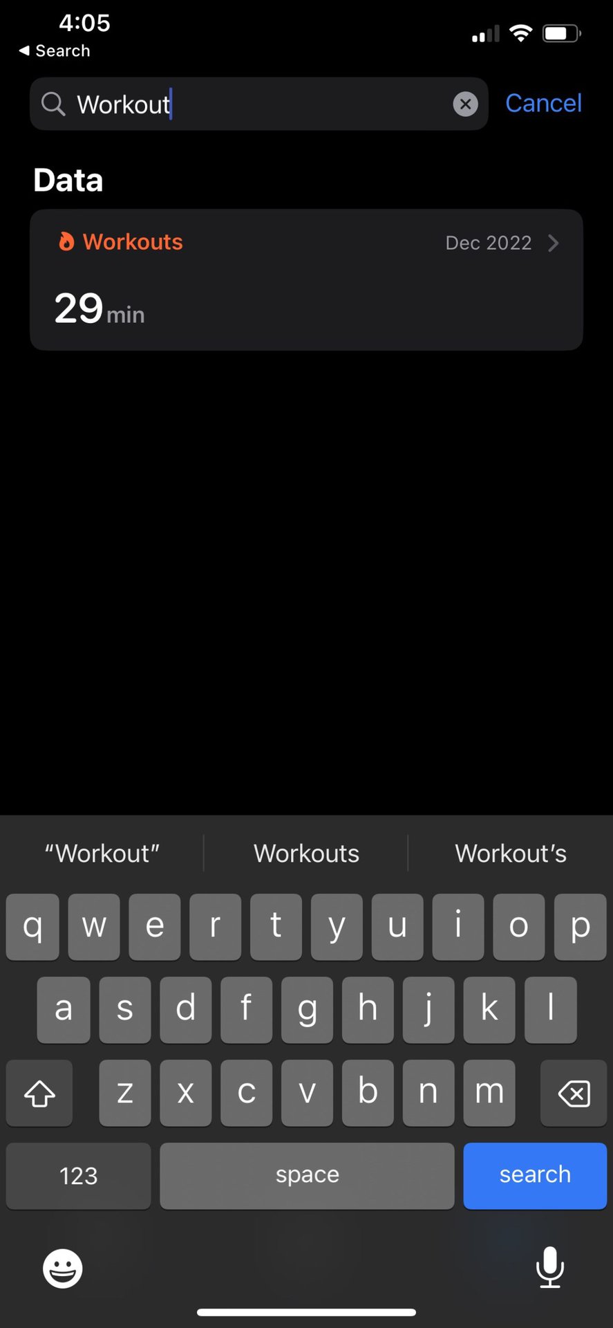 Health App Search Workouts