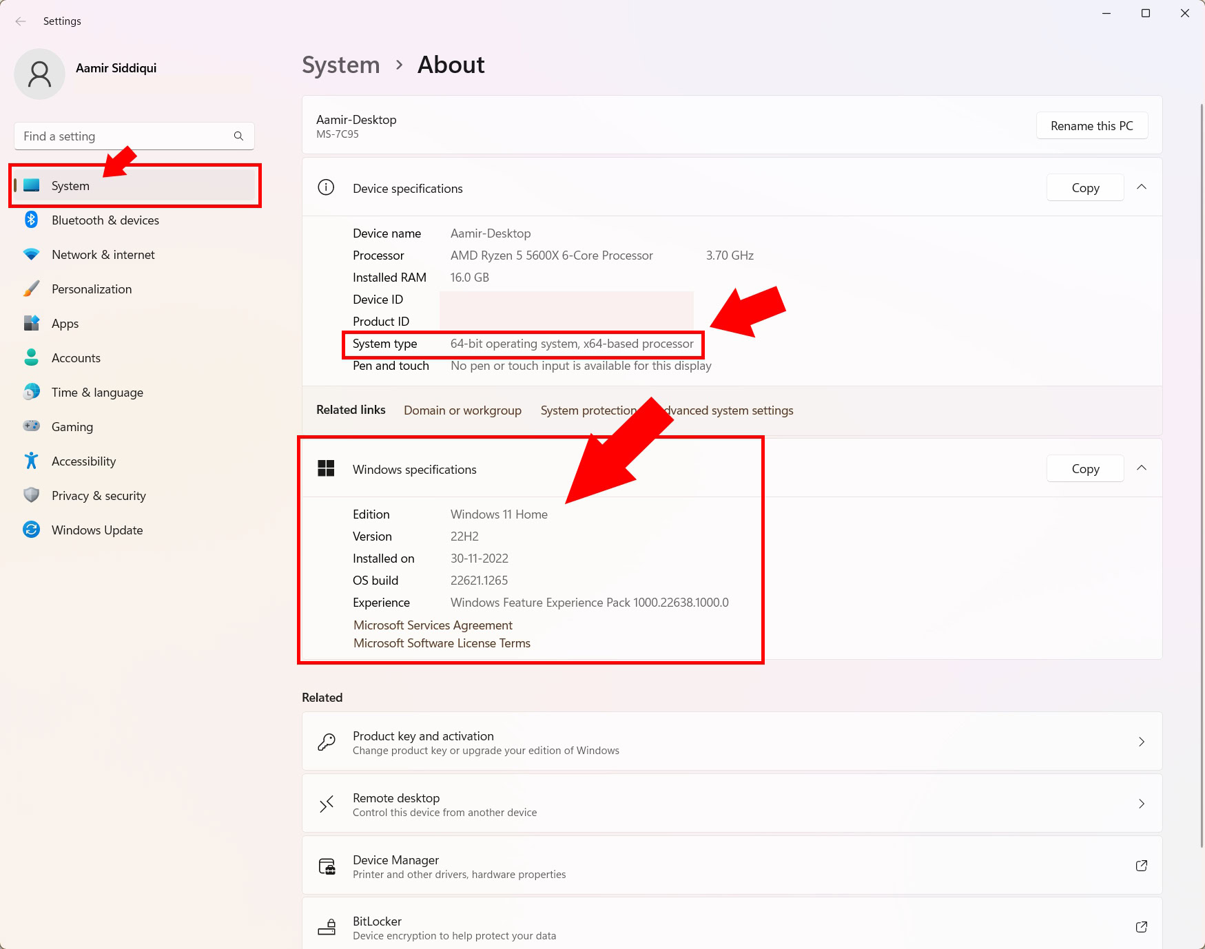 How to check Windows version System and About page