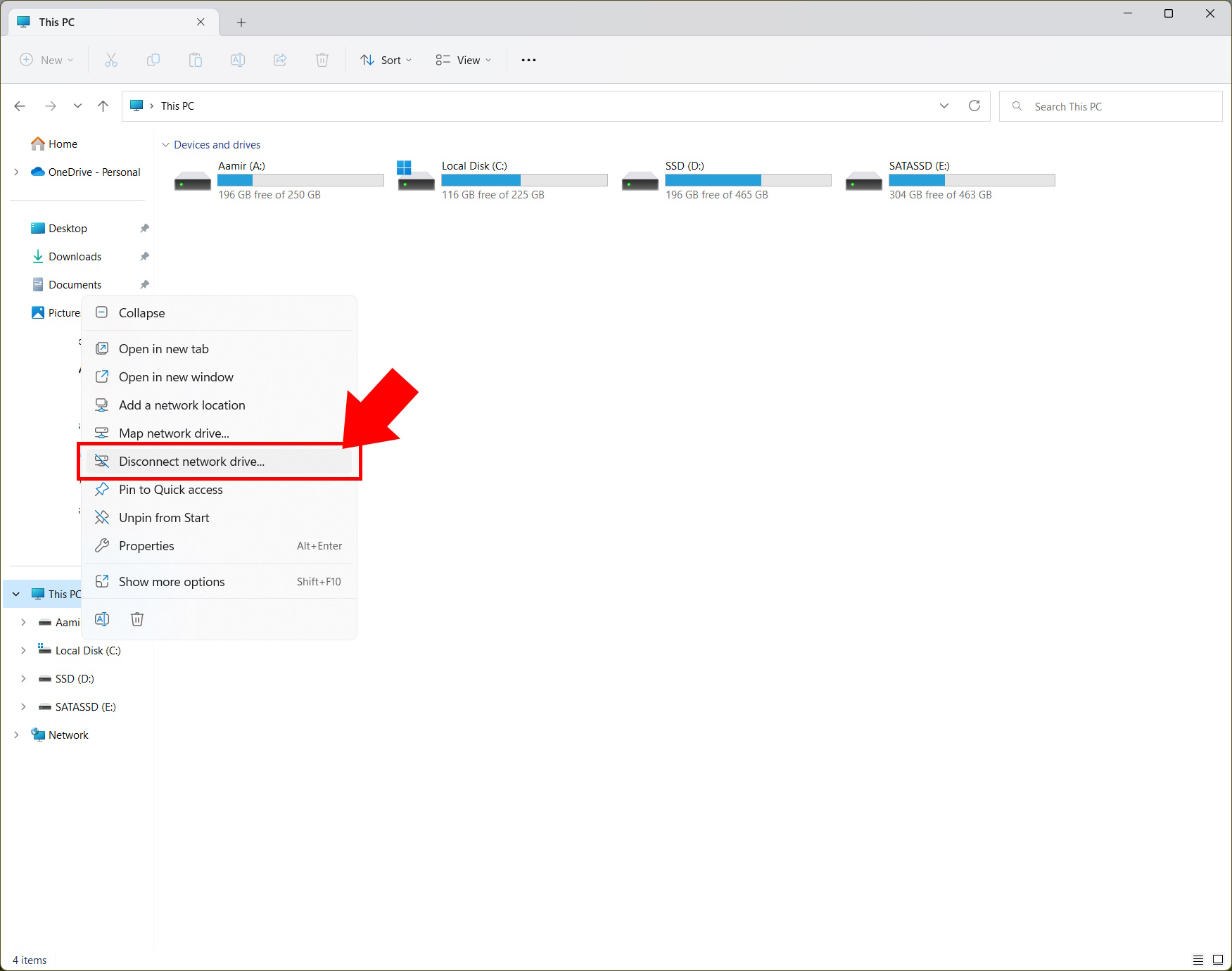 How to map a network drive on Windows 11 Unmapping 1