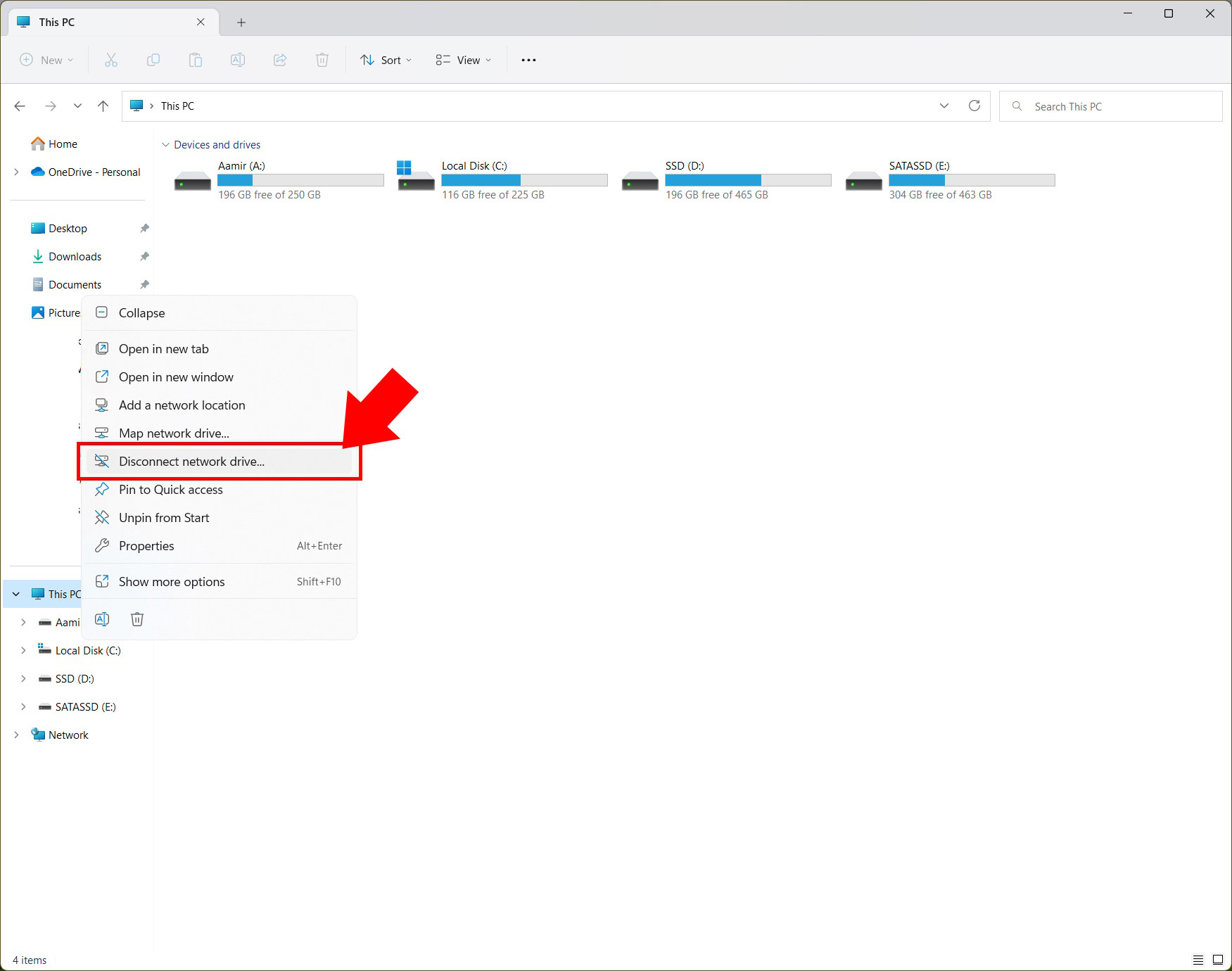 How to map a network drive on Windows 11 Unmapping 1