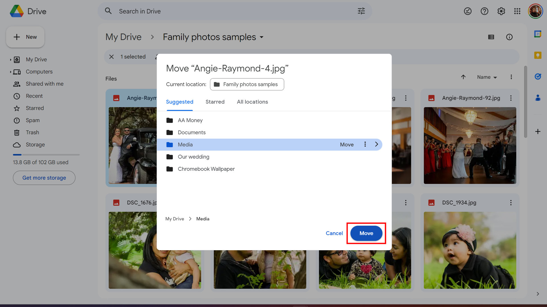How to move files on the Google Drive website (2)