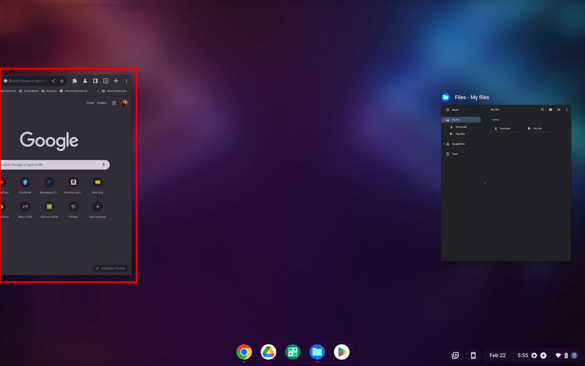 How to split the screen on a Chromebook using tablet mode 3