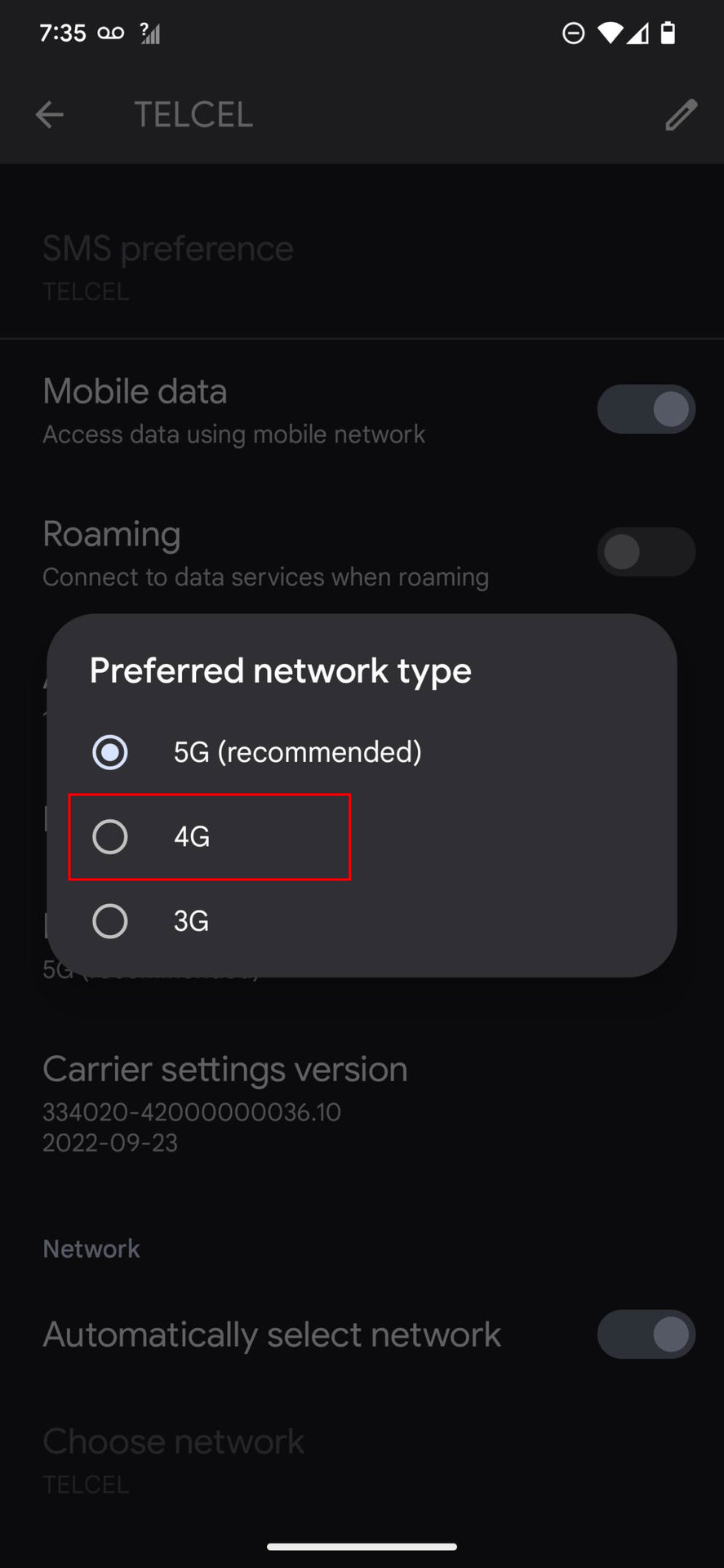 How to turn off 5G on Android 13 4