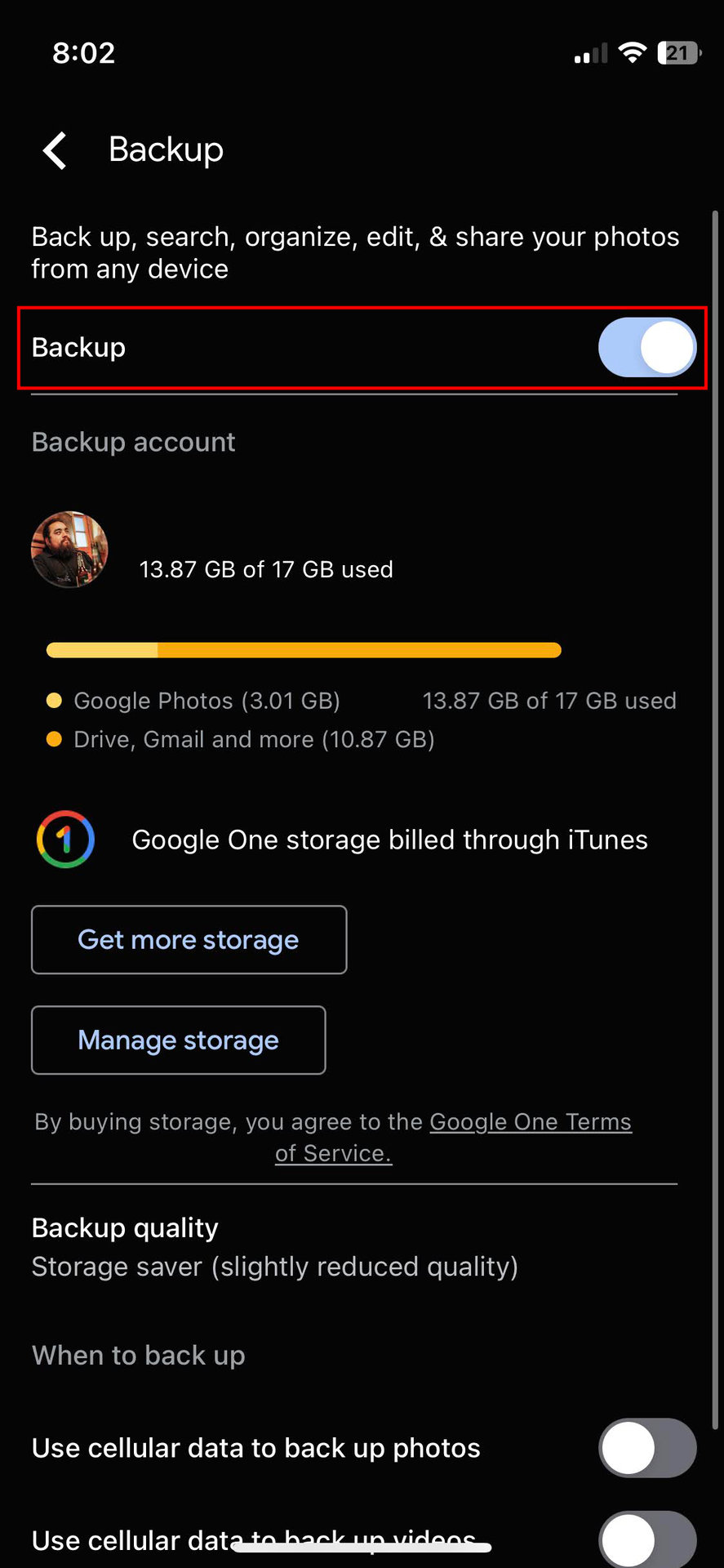 How to turn on sync on Google Photos for iPhone 4