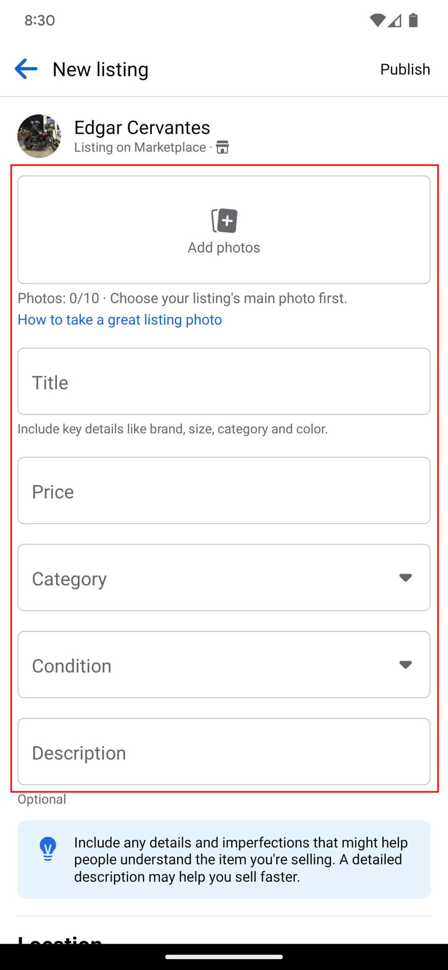 How tp publish a listing on Facebook Marketplace on mobile 4