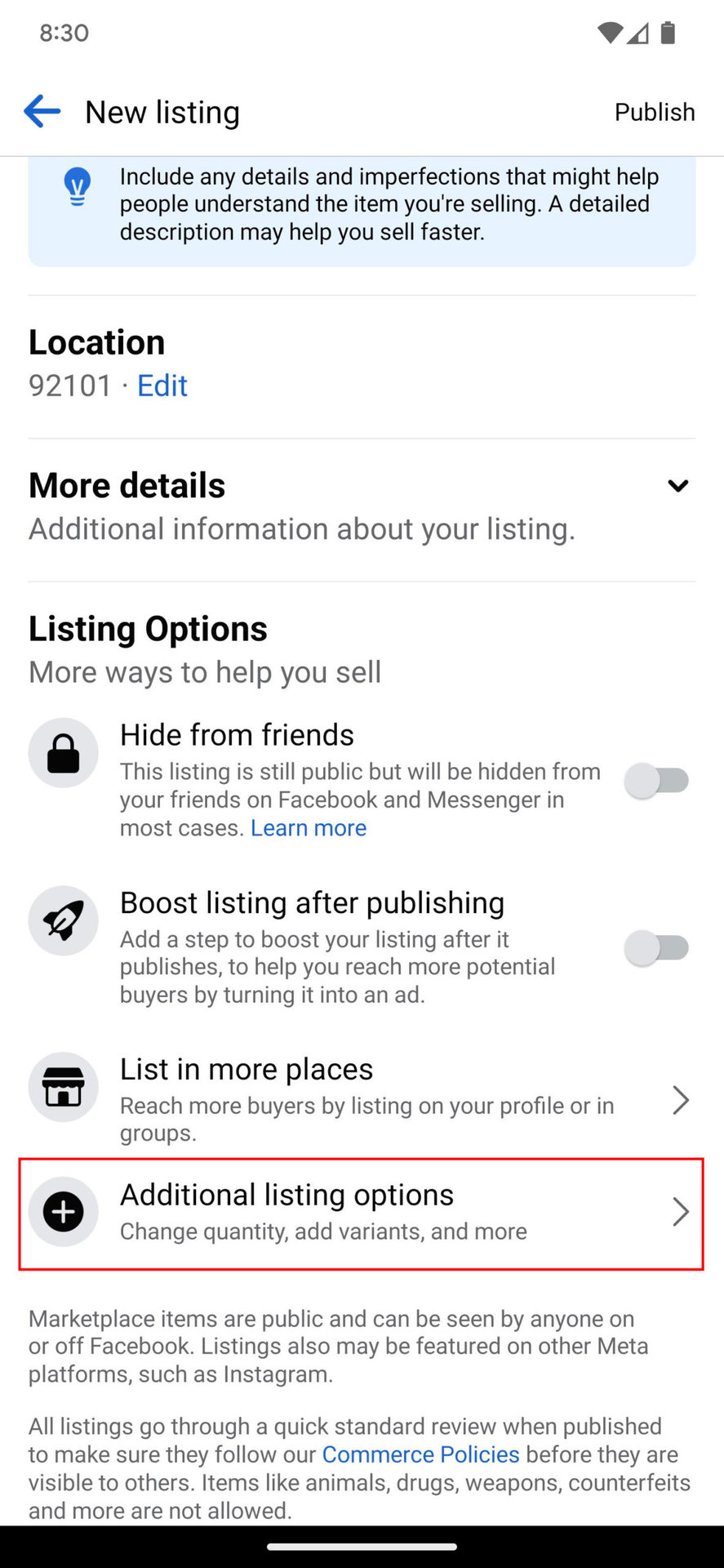 How tp publish a listing on Facebook Marketplace on mobile 5