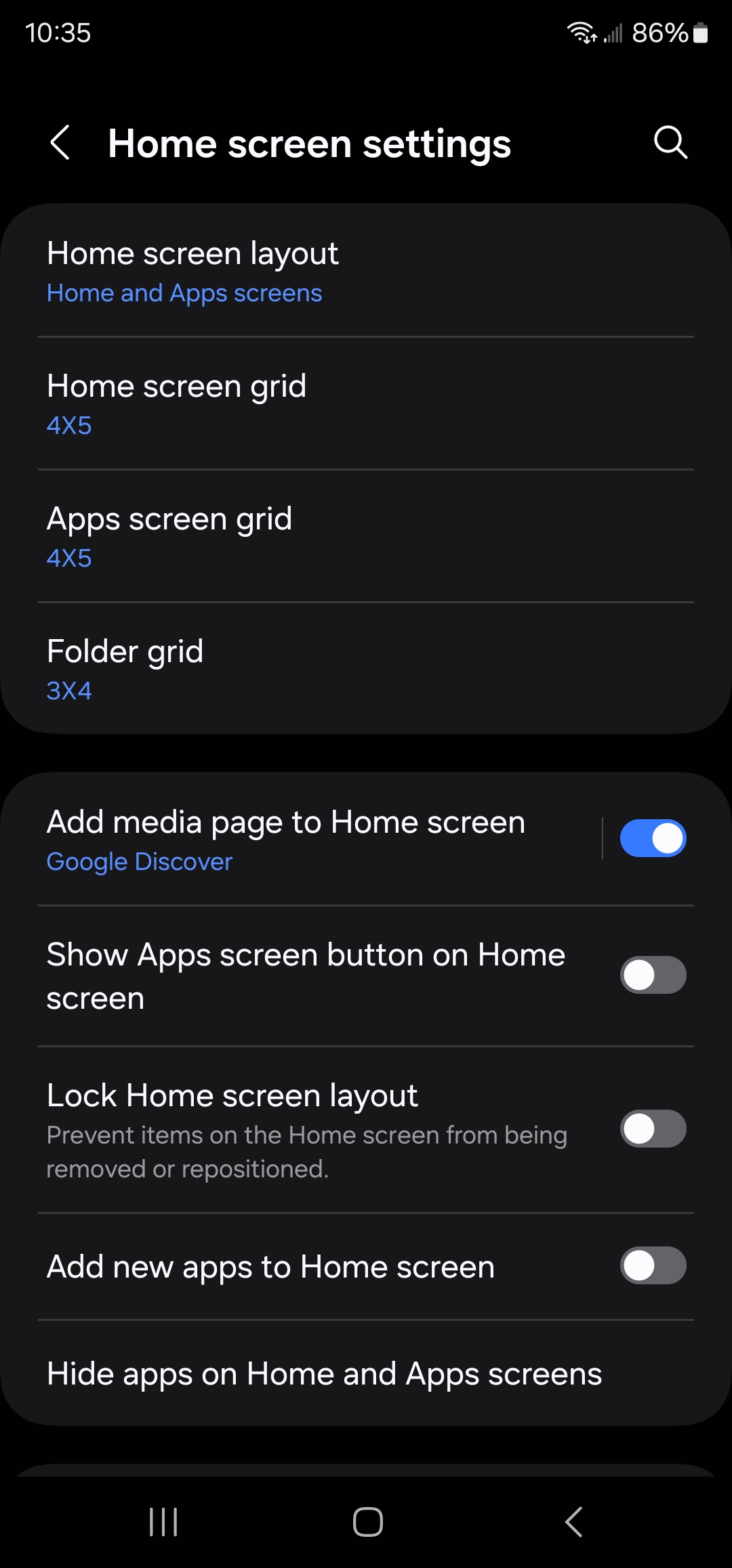One UI Home Screen Settings