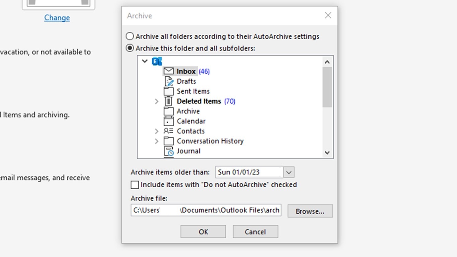 Outlook Archive Folder Options 2