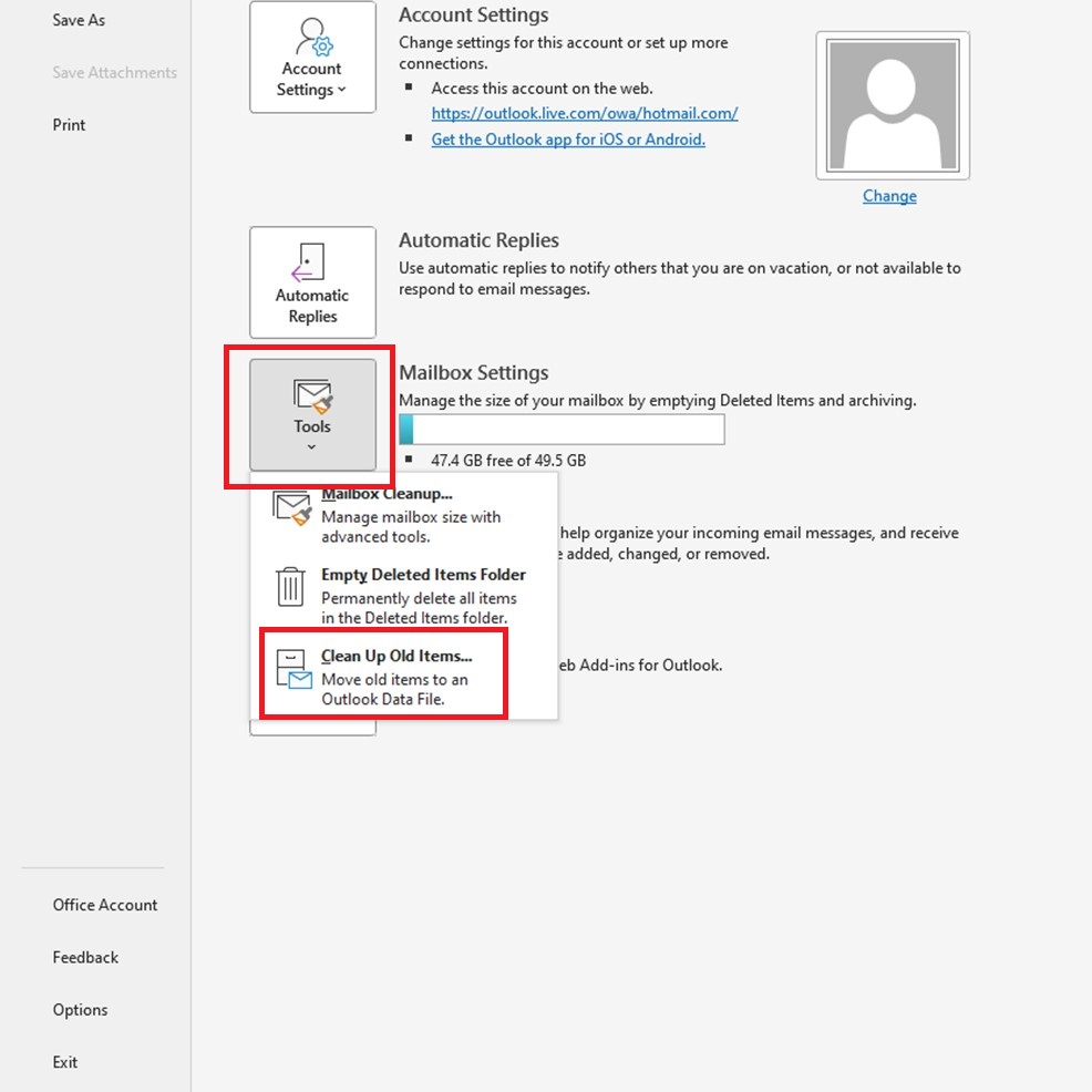 Outlook Inbox Messages File Menu Tools