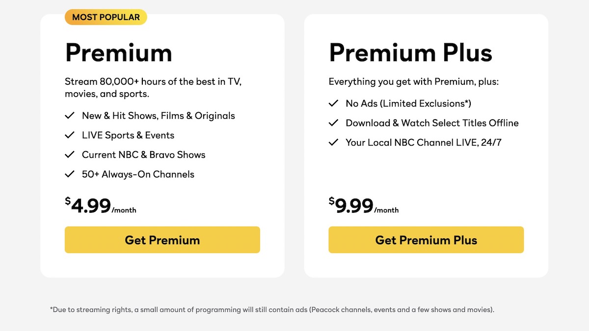 Peacock Premium vs Premium Plus