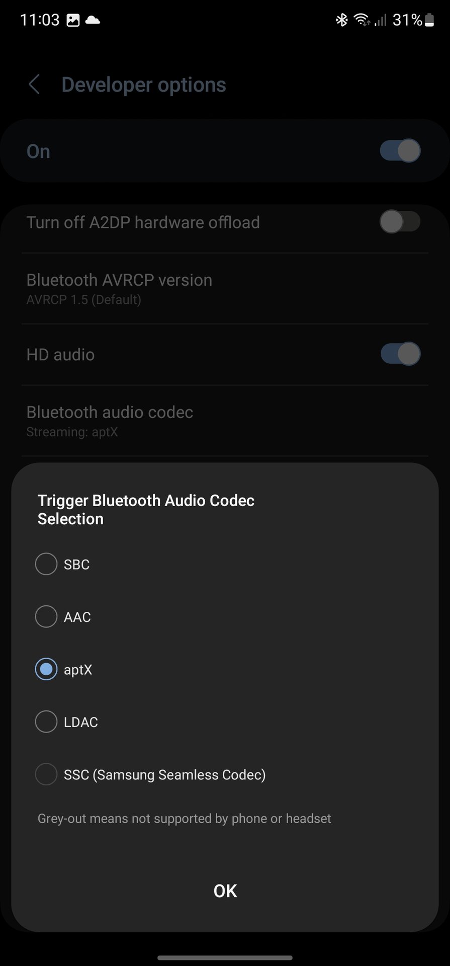 Samsung Galaxy S22 Bluetooth Codec Selection