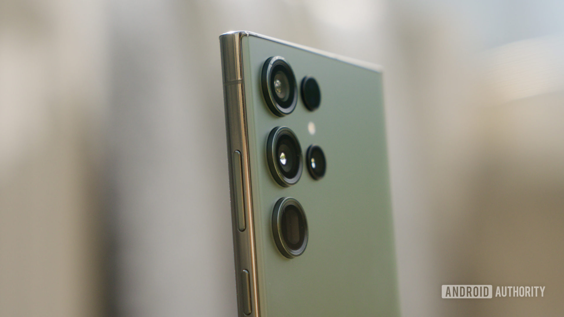 Samsung Galaxy S23 Ultra Green Rear Cameras Angled View Close Up
