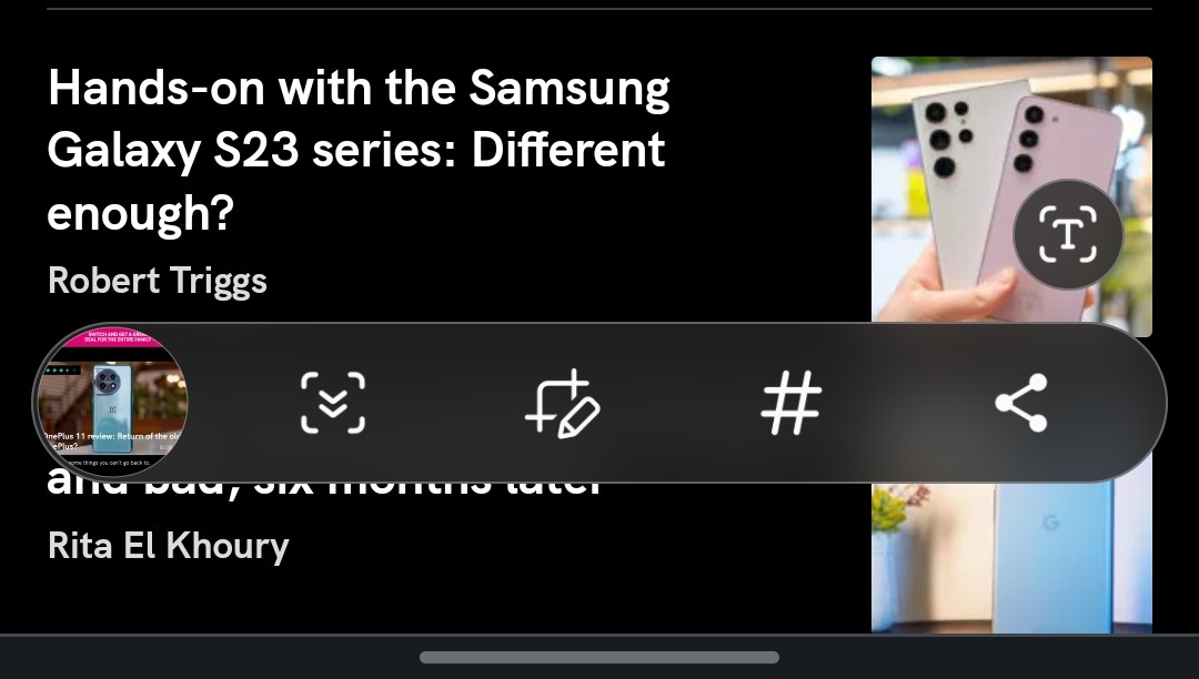 Samsung Galaxy S23 Ultra screenshot toolbar cropped
