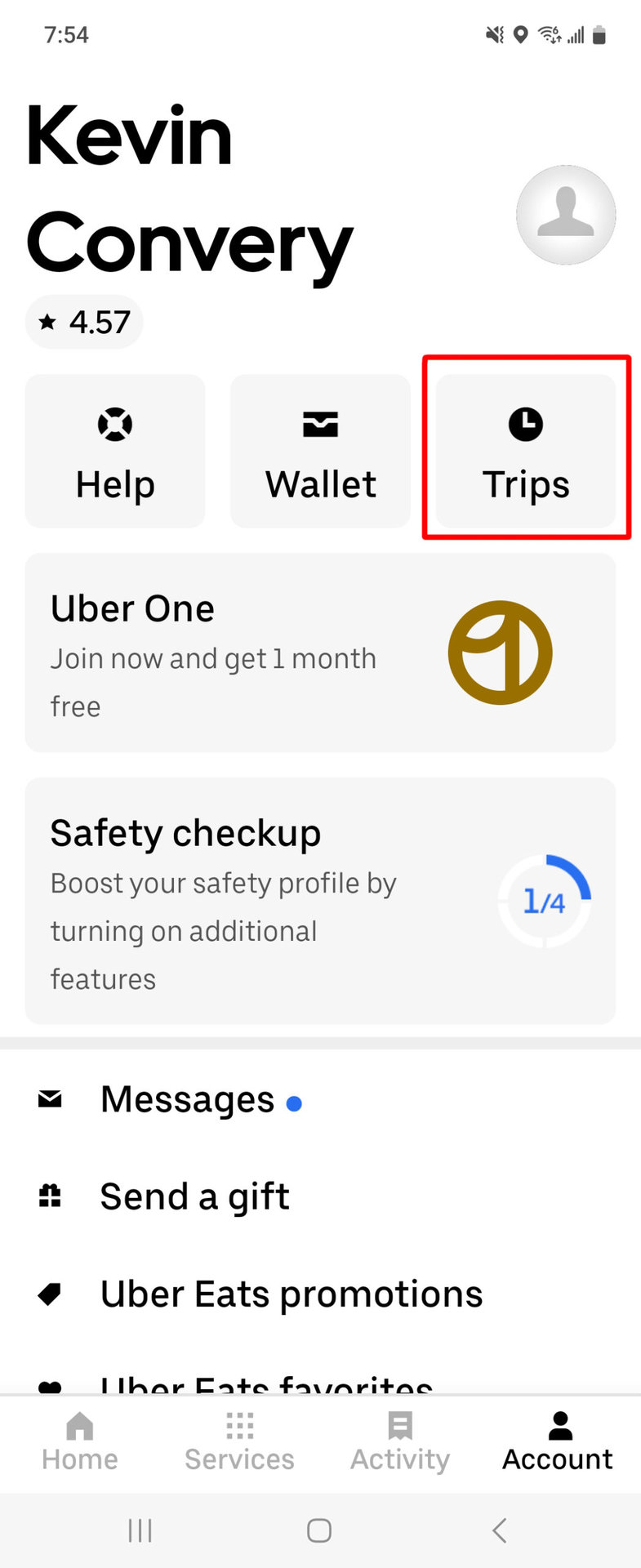 Uber Contact Driver Click on Trips
