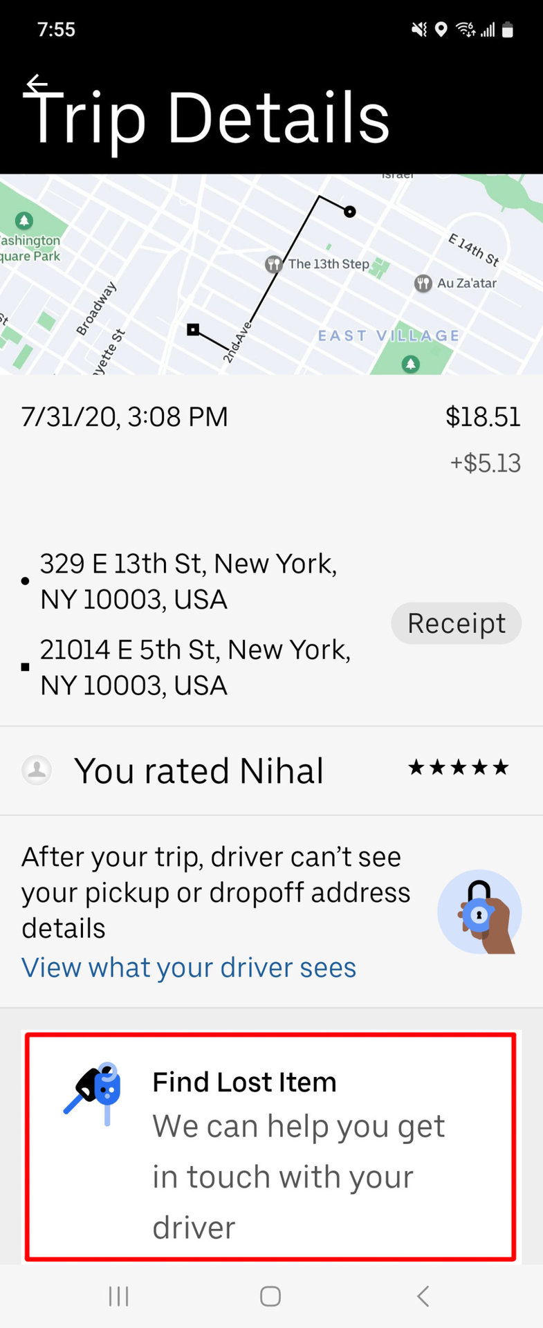 Uber Contact Driver Tap Find Lost Item