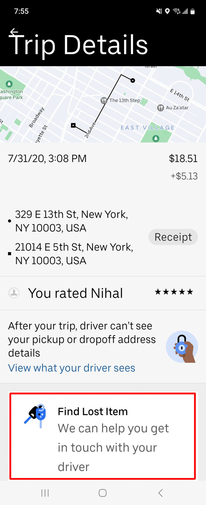 Uber Contact Driver Tap Find Lost Item