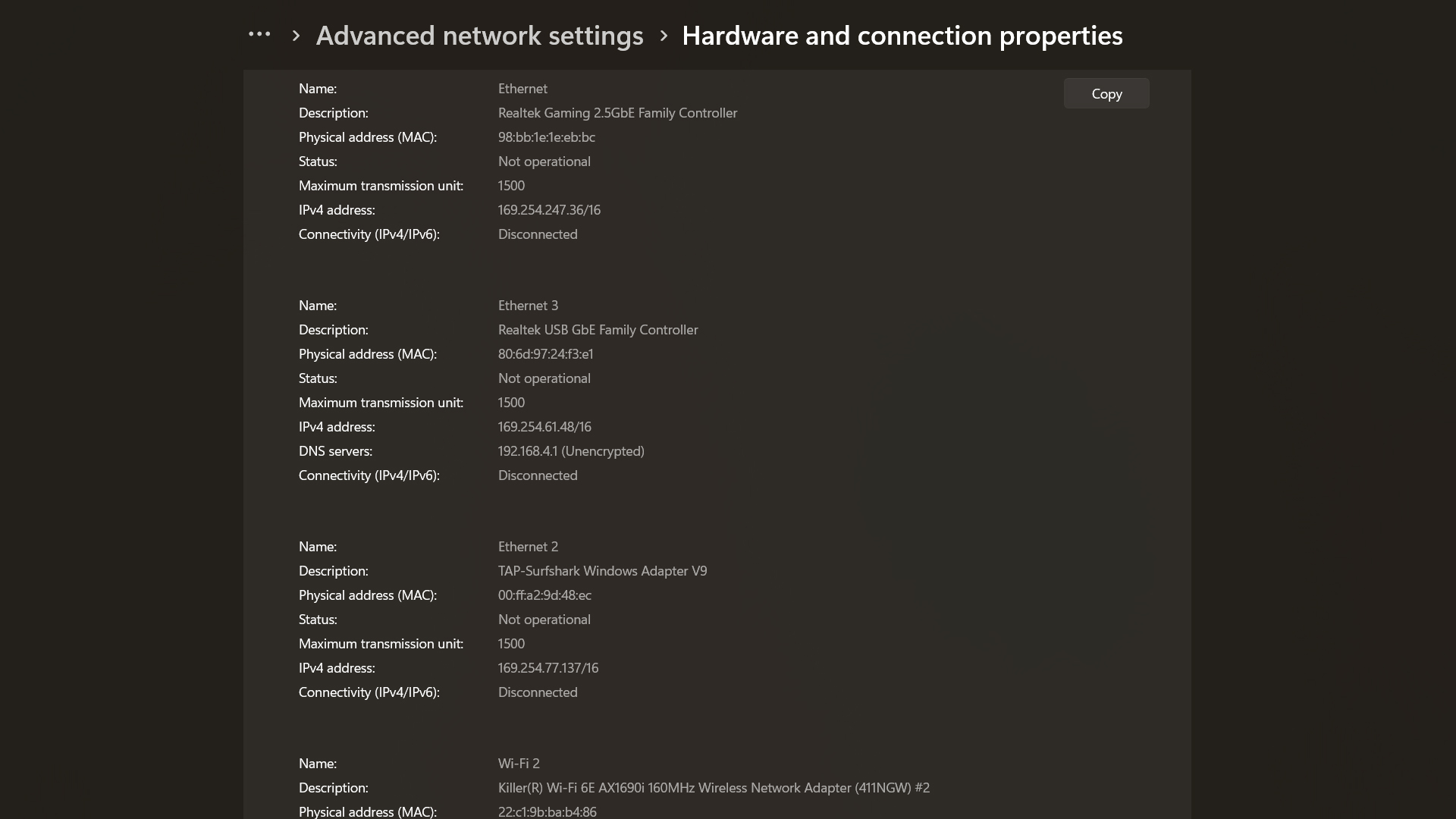 Windows 11 connection properties