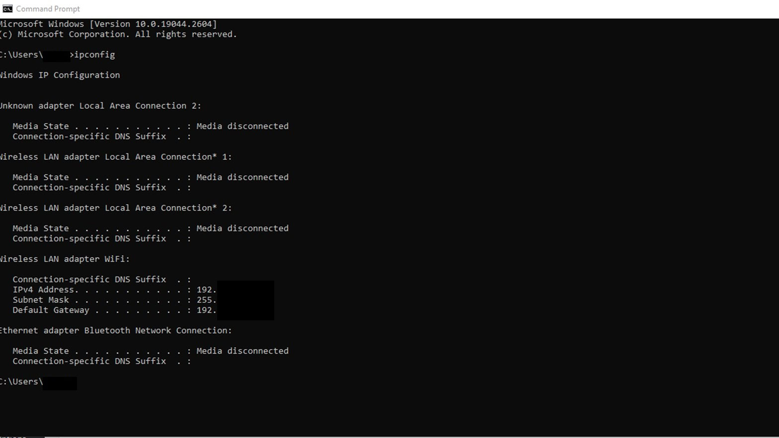 Windows Command Prompt IPConfig to find printer ip address