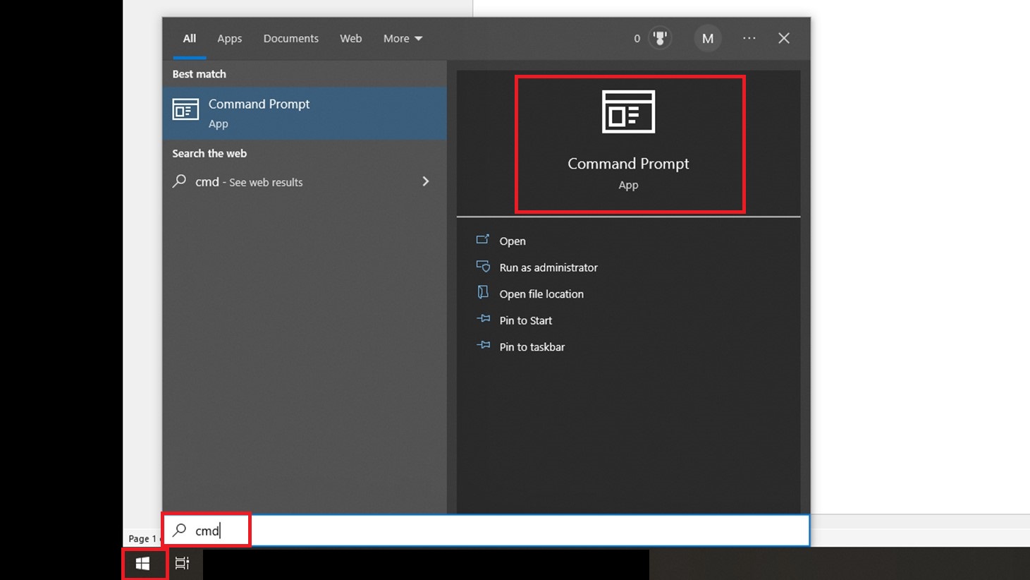 Windows Start Menu Command Prompt how to find printer ip address