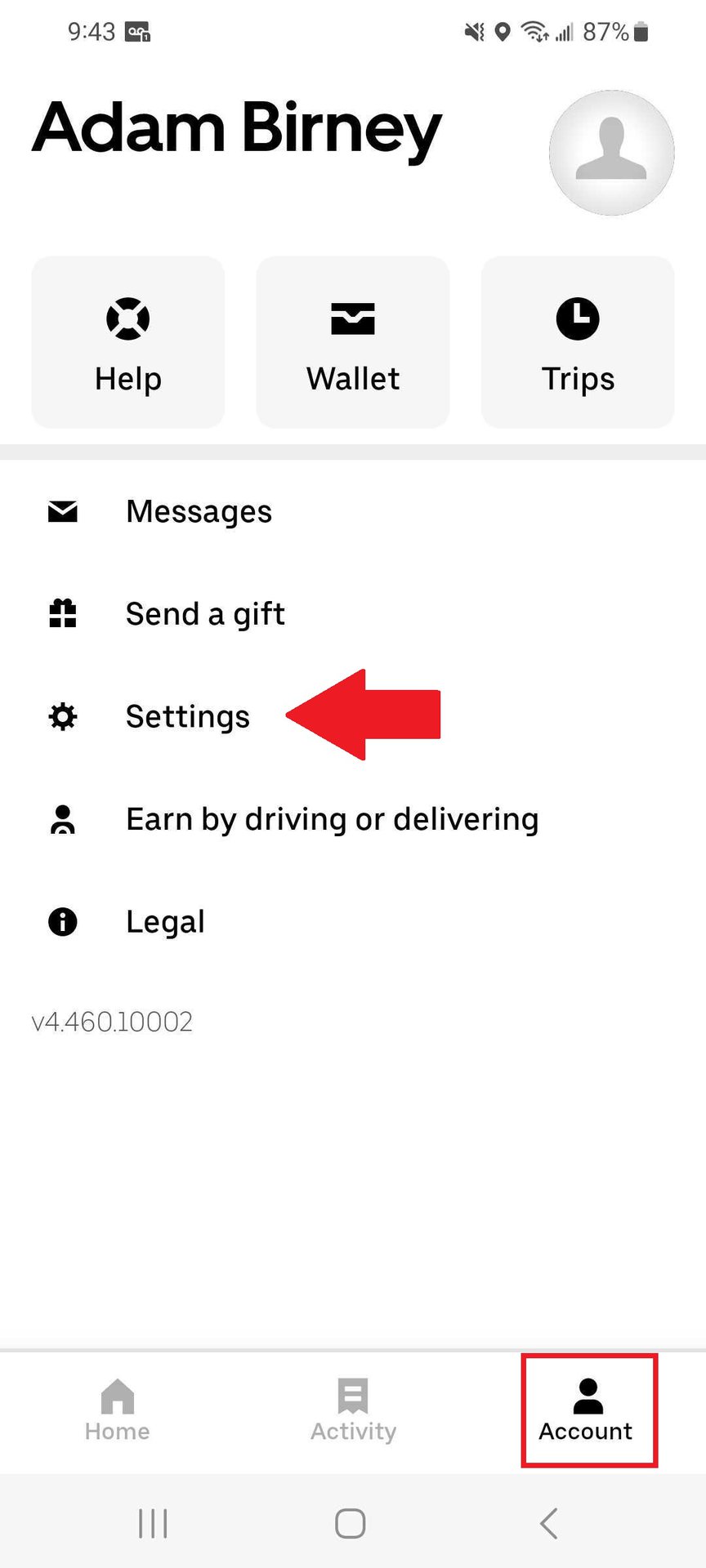 account settings uber app