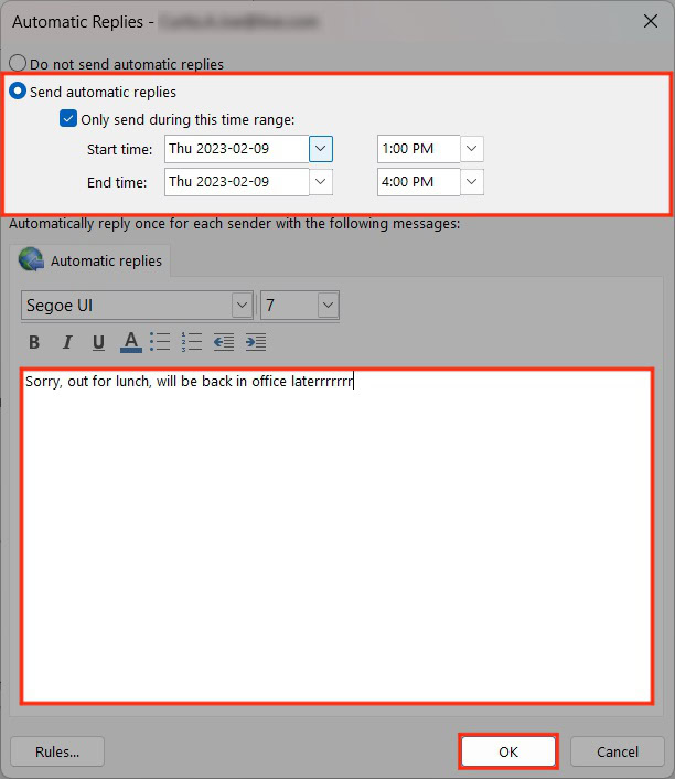 automatic replies customization outlook