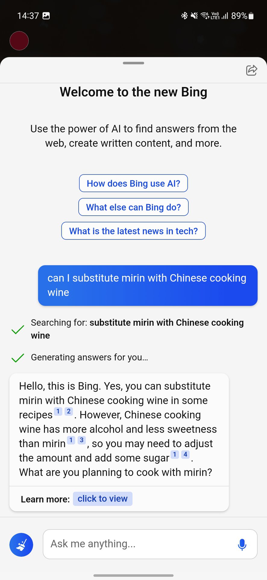 Sugerencias de captura de pantalla para Bing Mobile Kitchen