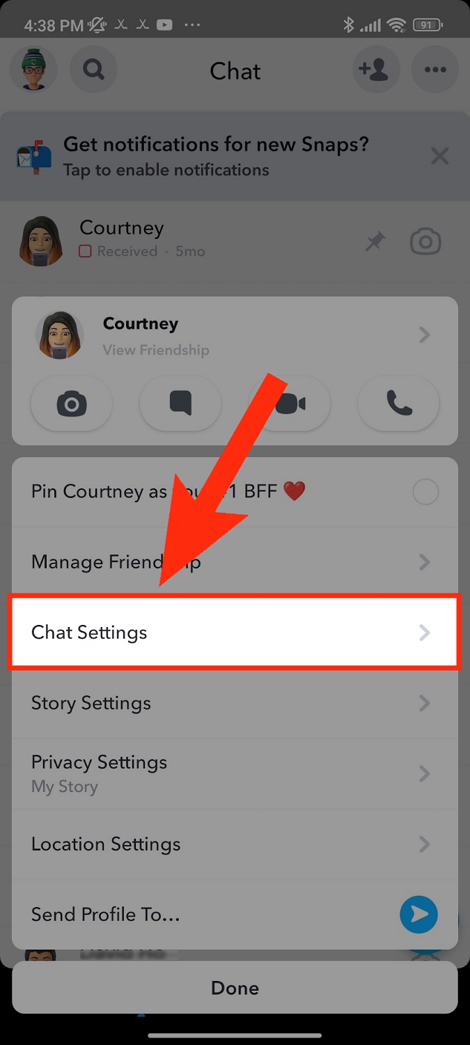 chat settings snapchat for unpinning