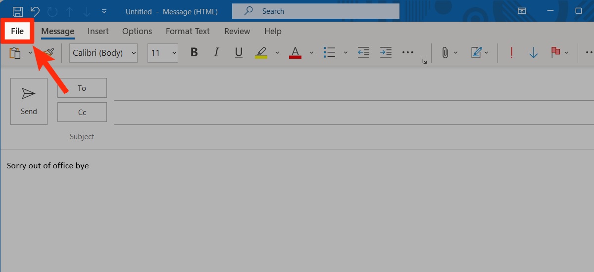 click file on outlook email