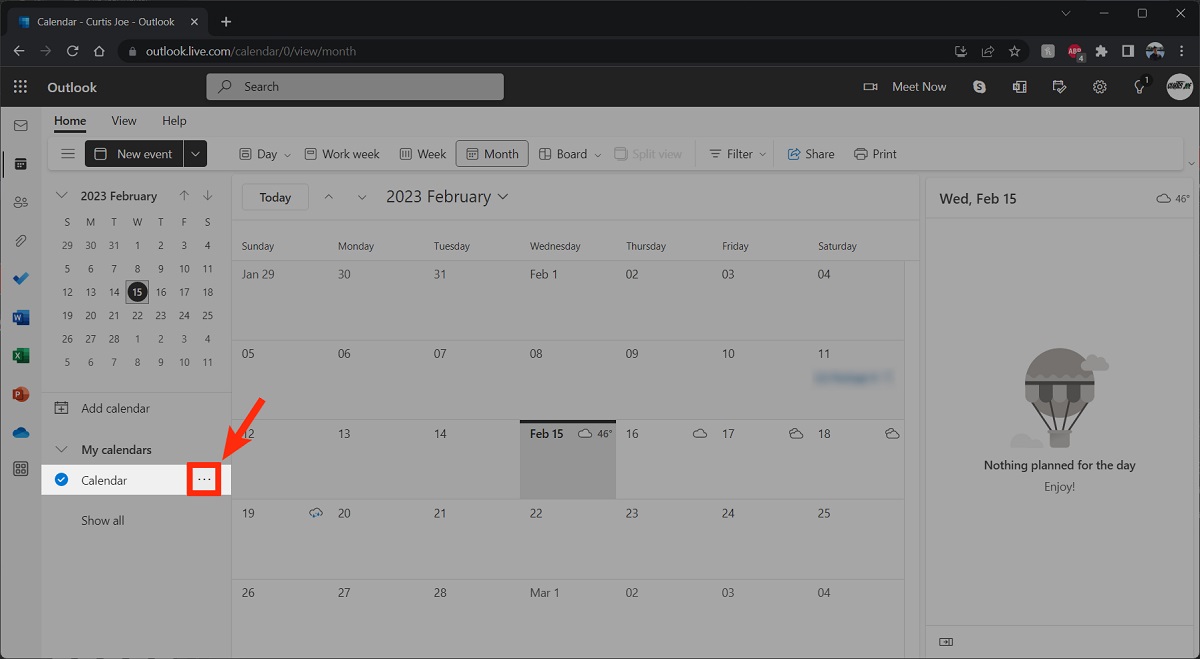 click three dots on the calendar you want to share
