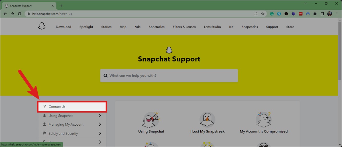 contact us snapchat support