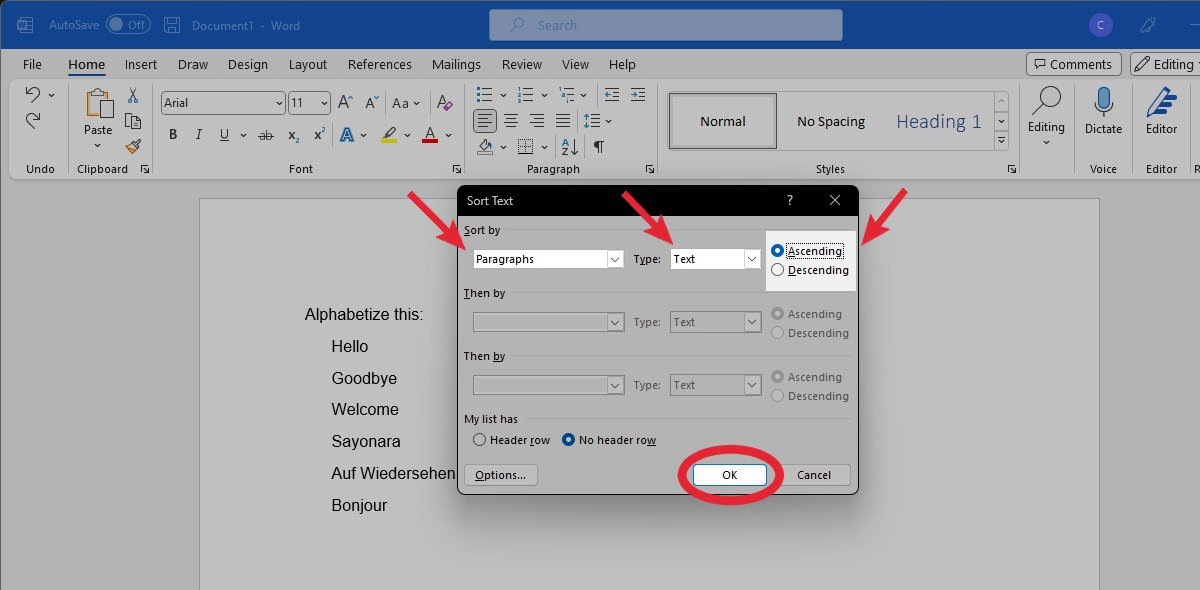 customize alphabetical order word revised