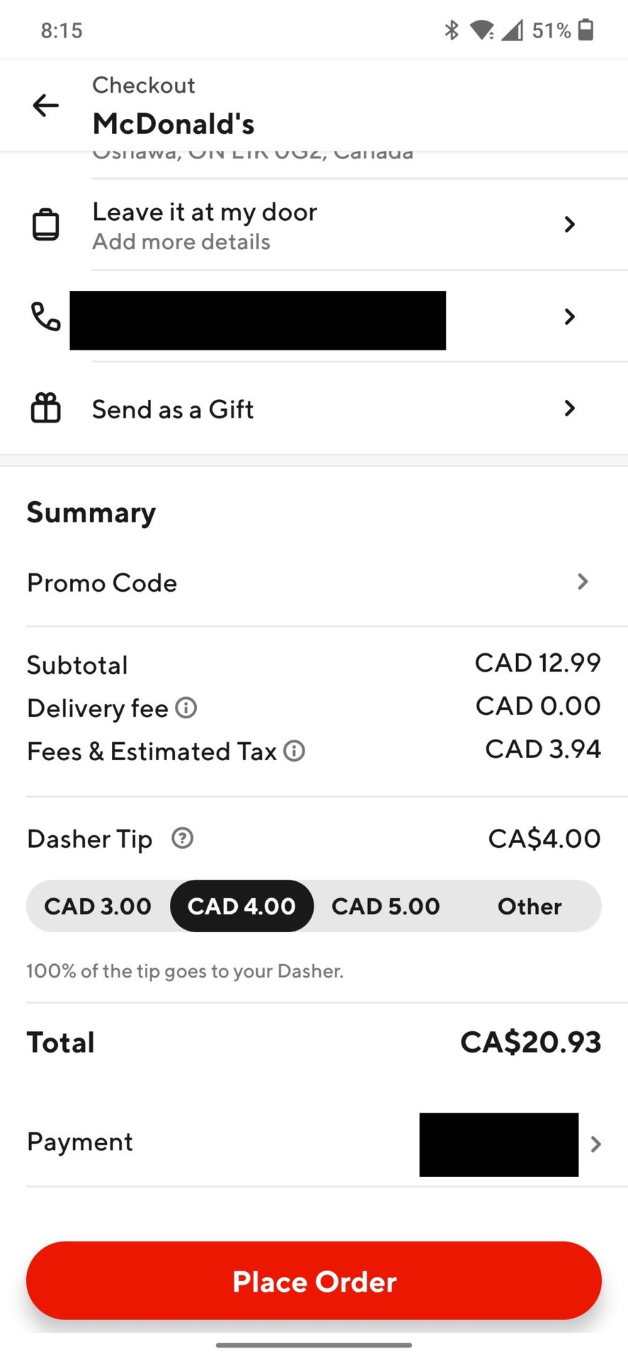 doordash cart checkout and pay