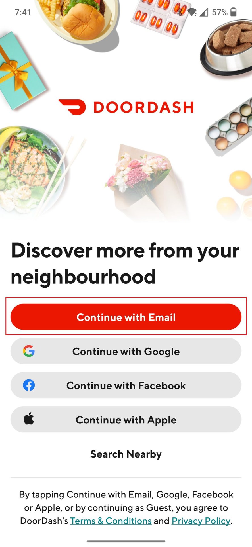 doordash create an account options