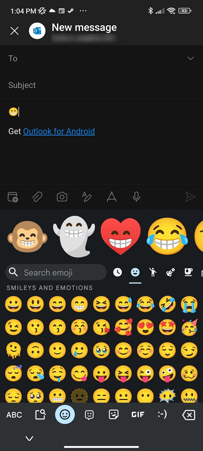 emoji added in an email outlook mobile