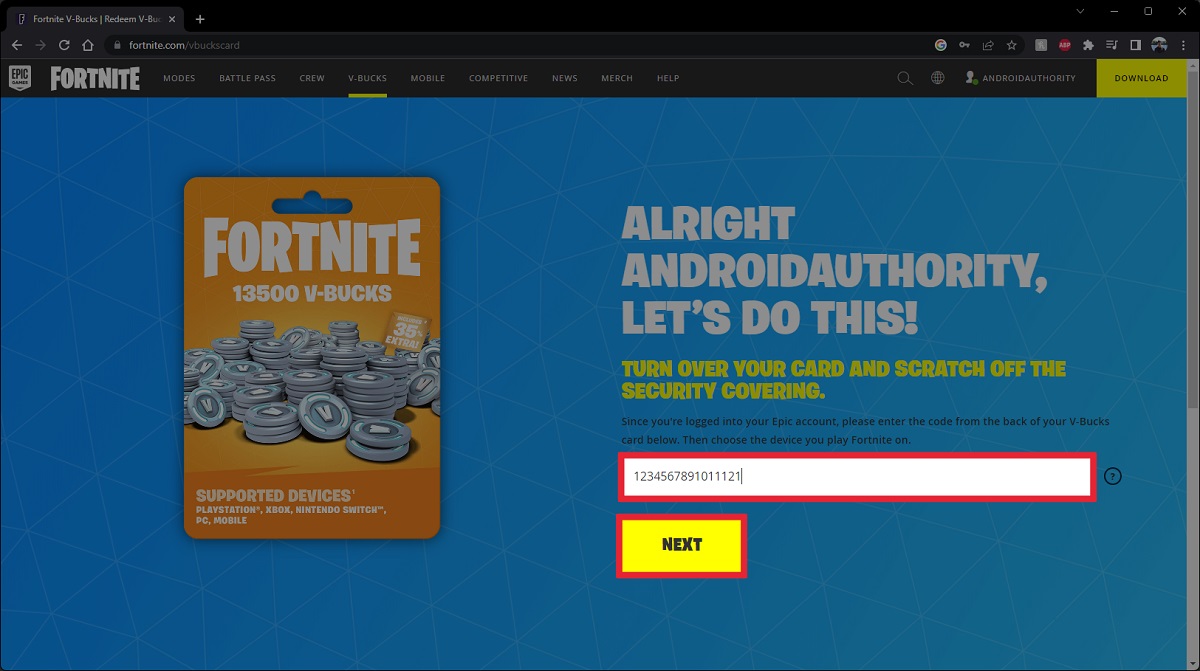 enter code fortnite site