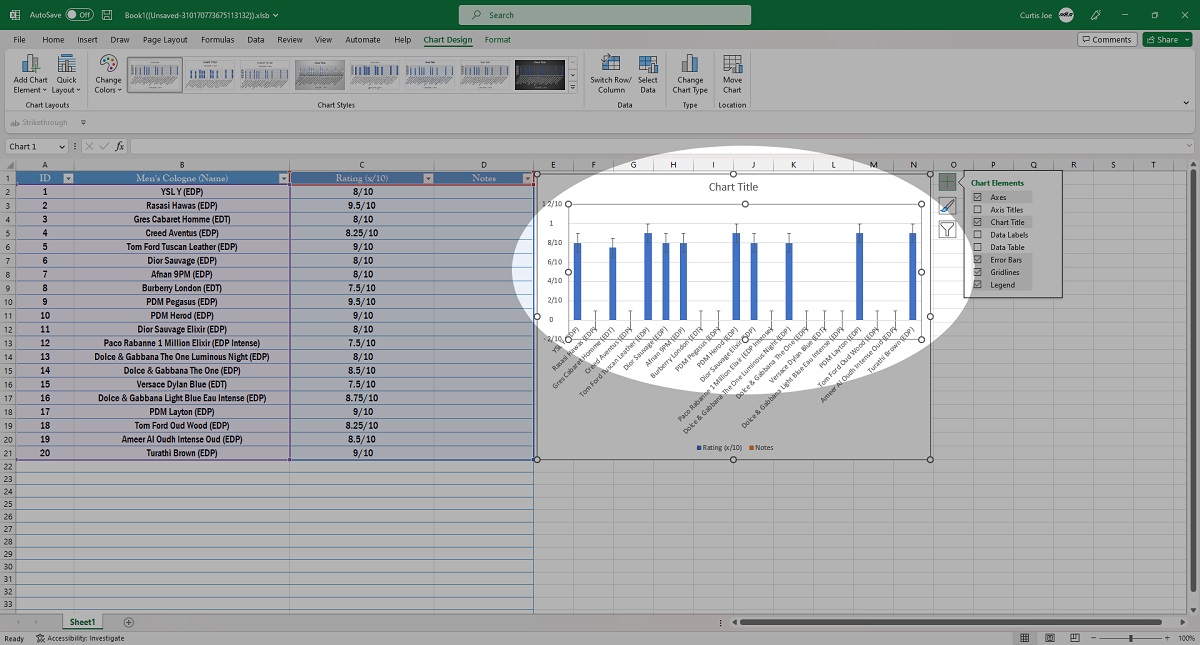 error bars in a chart excel