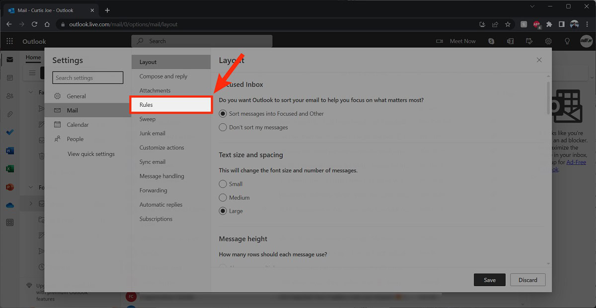 go to rules outlook website