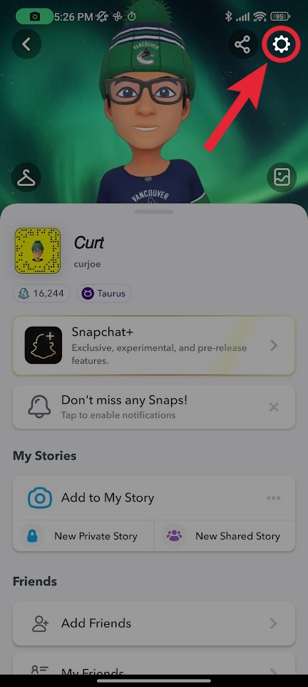 go to settings in snapchat
