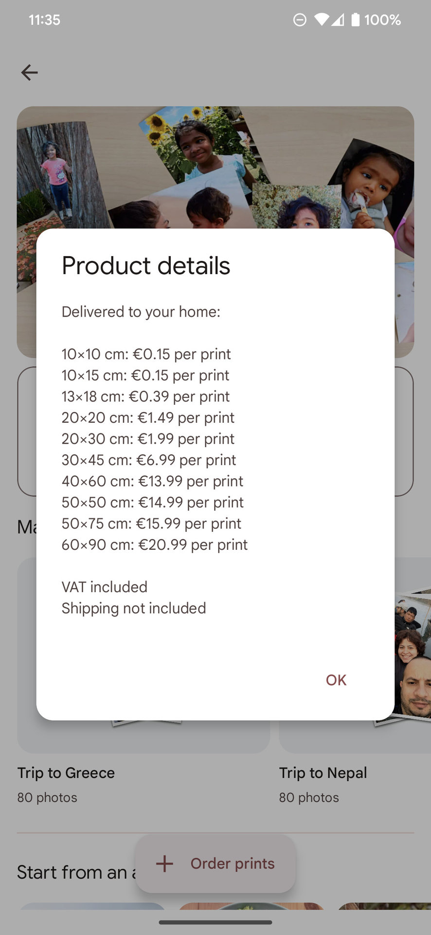 google photos prints screenshot prices