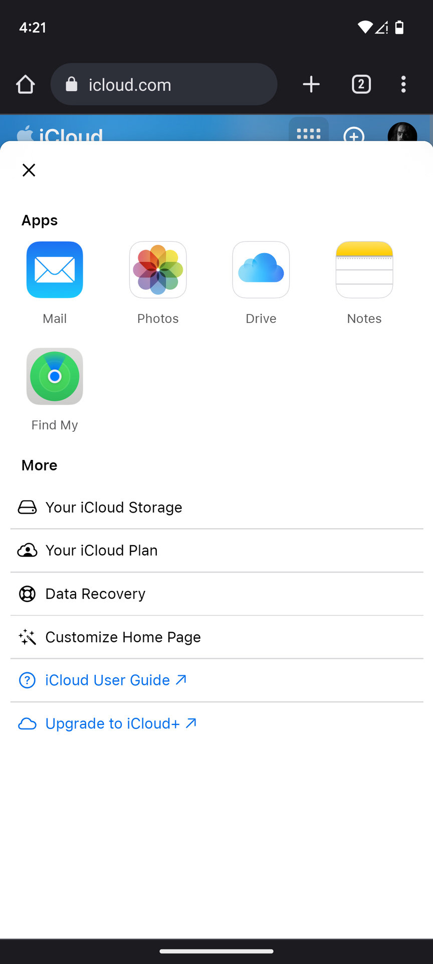 iCloud on Android browser 2