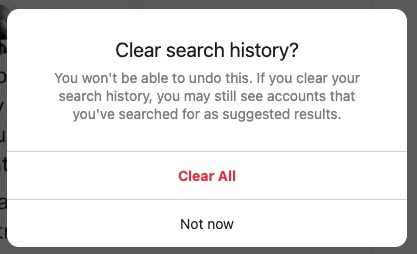 instagram website clear search history confirm
