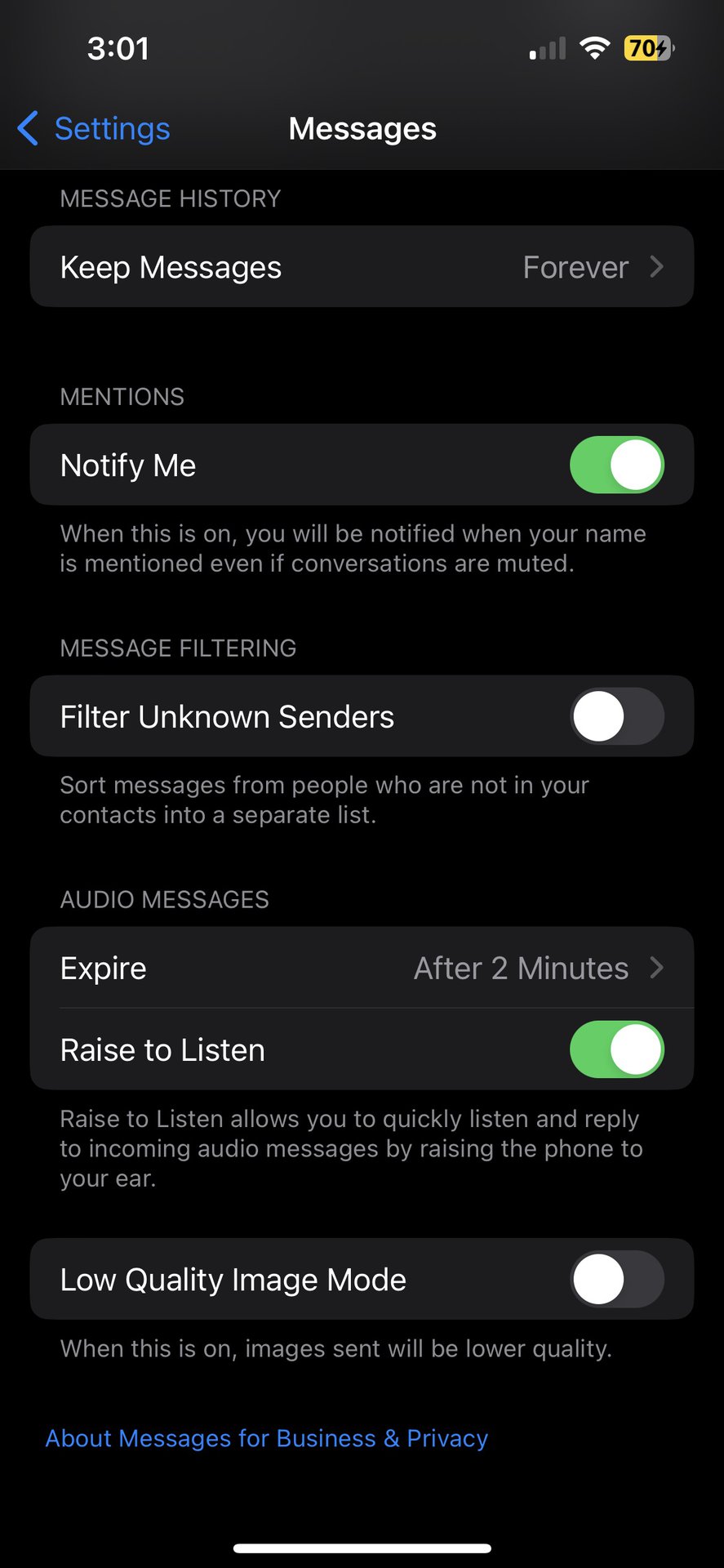 iphone messages filter unknown