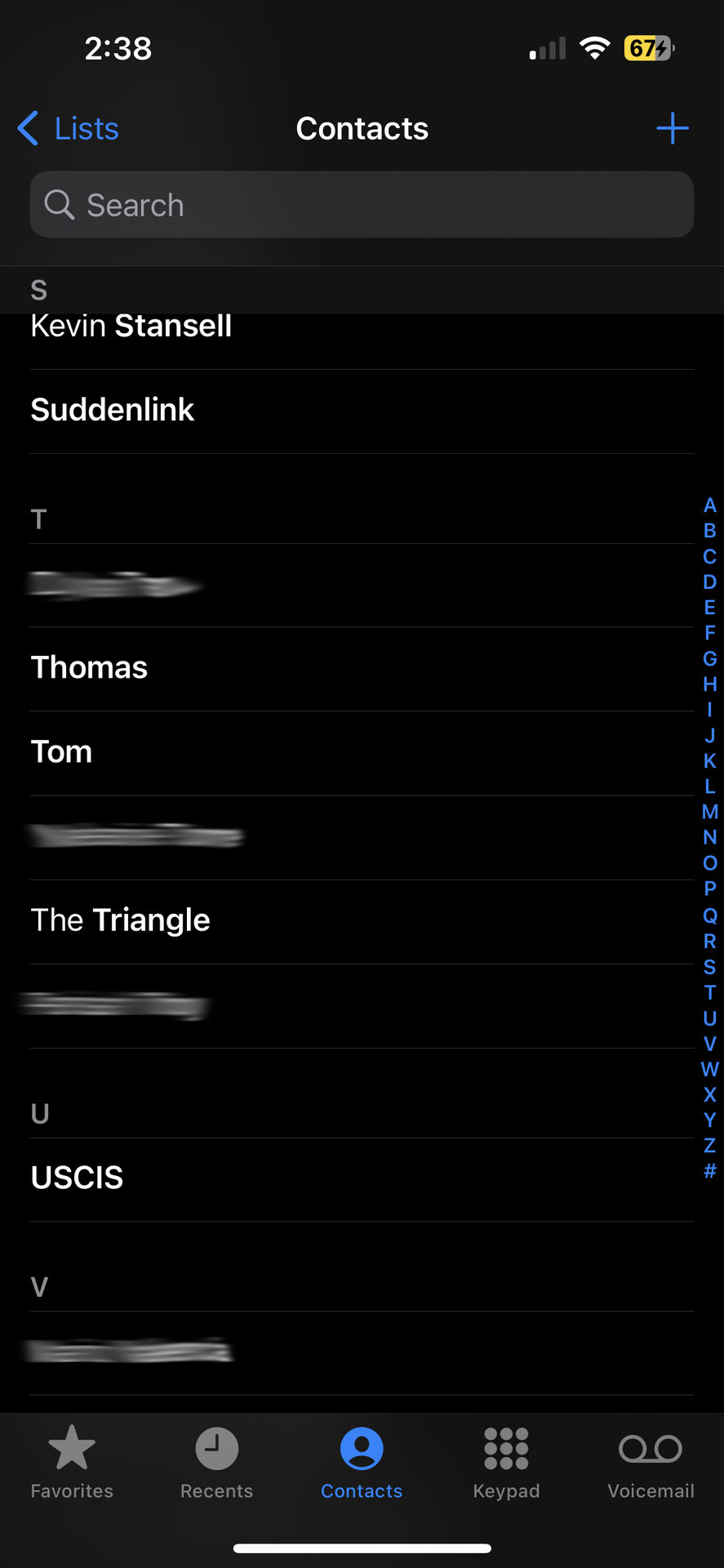 iphone phone contacts tab