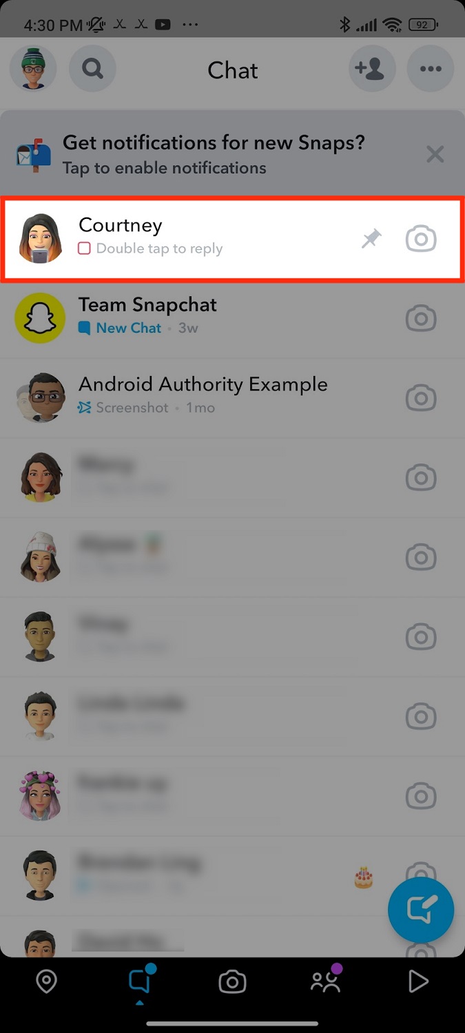longpress the pinned conversation in snapchat